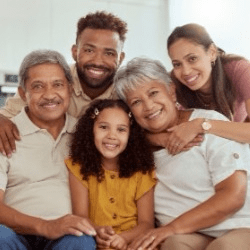 Multigenerational family smiling.