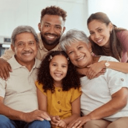Multigenerational family smiling.