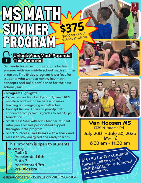 Middle School Summer Program Summer Learning Program / Middle School - Rochester Community Schools